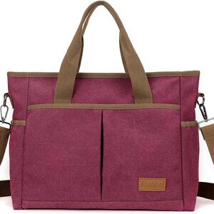 Elegant Purple Canvas Tote Bag with Multi-Pockets & Adjustable Strap for Women